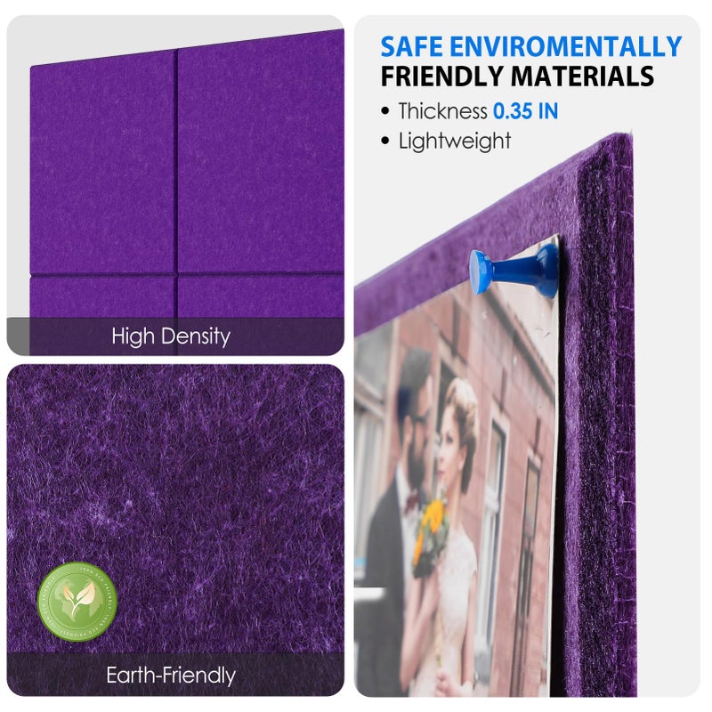 MaxGear Large Cork Board for Wall 36"" x 24"", Violet Bulletin Board, 6 Pack Felt Wall Tiles with Pushpins, Cork Boards for Office Push Pin Board Tack Board Felt Board - Image 2